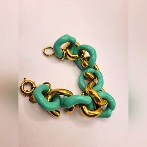 J. Crew Gold Aqua Enamel Bracelet
